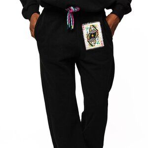 Queen of Sparkles-Black QOS Queen Card Rhinestone Tie Pant